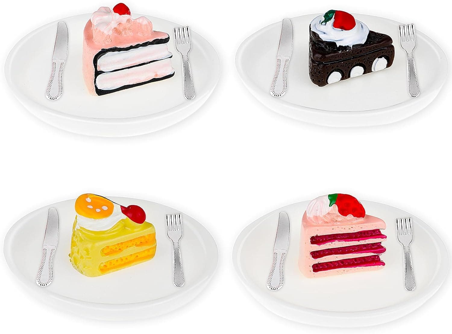 Dollhouse Miniature Cake Models, 16 Pieces Mini Doll House Kitchen Accessories, 1:12 Miniature Food Model Micro Landscape Set, for Dollhouse Decoration Pretend Play, DIY Crafts Accessories (4 Set)