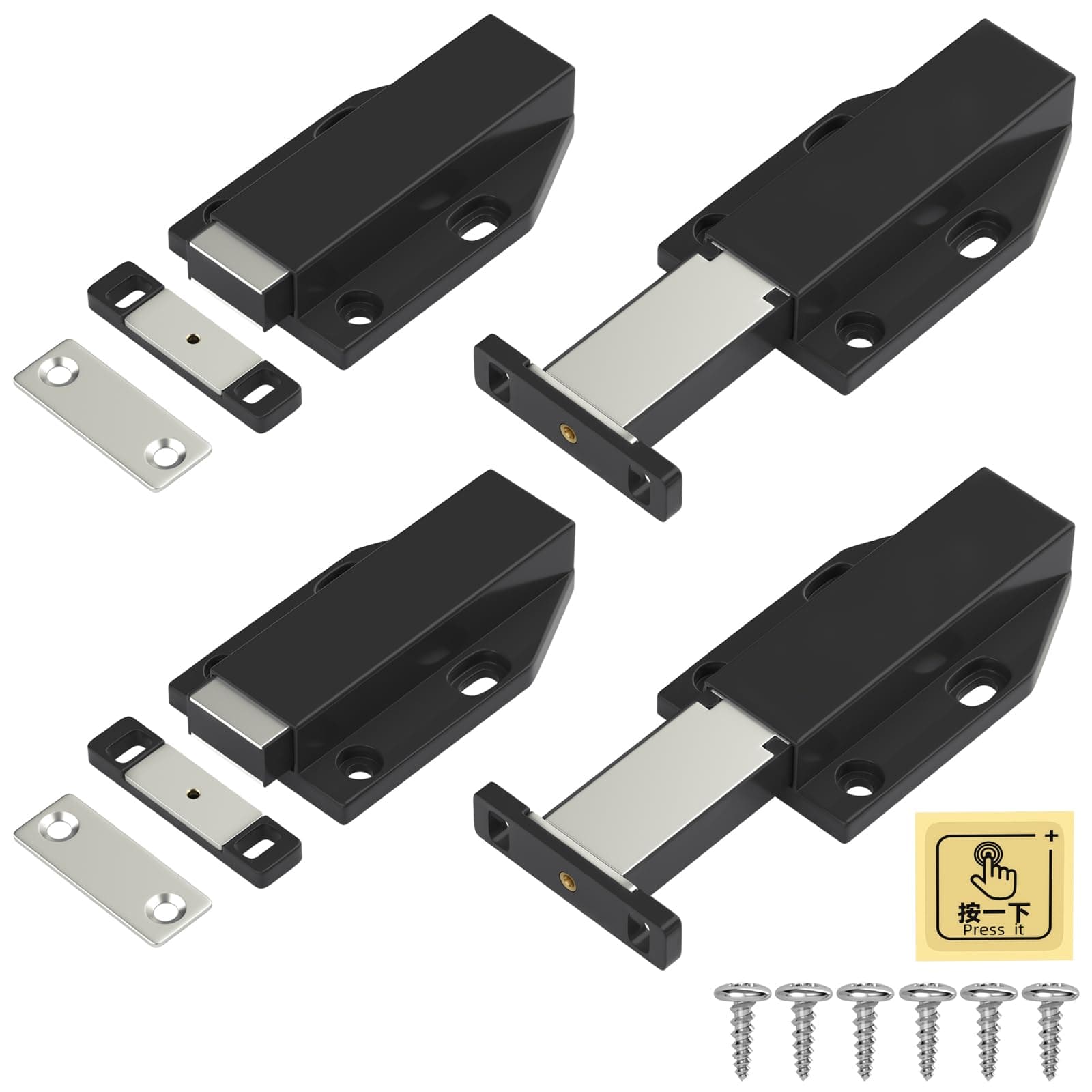 Magnetic Push Door Latch Jiayi 4 Pack Heavy Duty Push Magnets Cabinet Catches Touch Latches for Large Door Push Release Latch Kitchen Drawer Push Catch Press Out Latch Cabinet Hardware Black