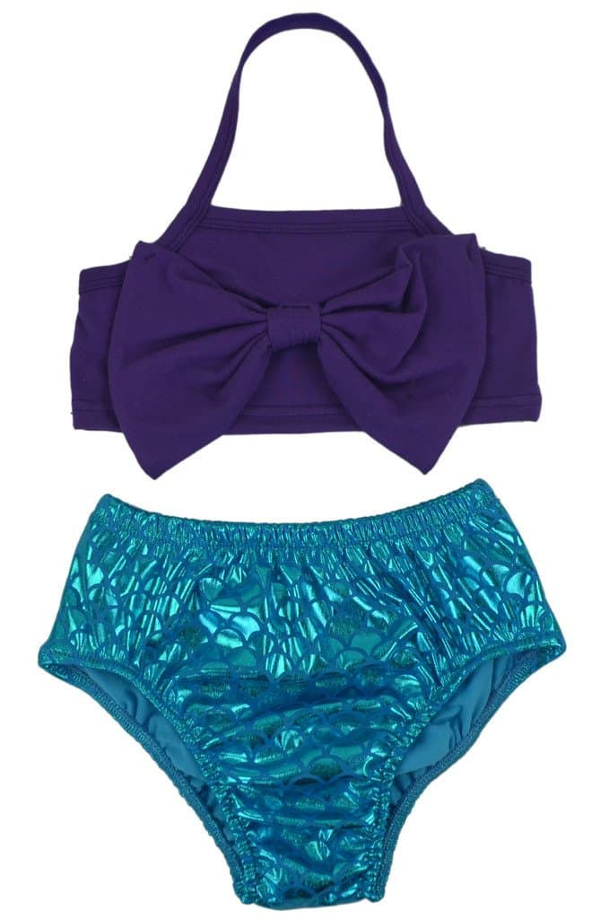 Bowknots Mermaid Baby Girl Two Pieces Swimsuits Bikini Sets(1-2T,Purple)