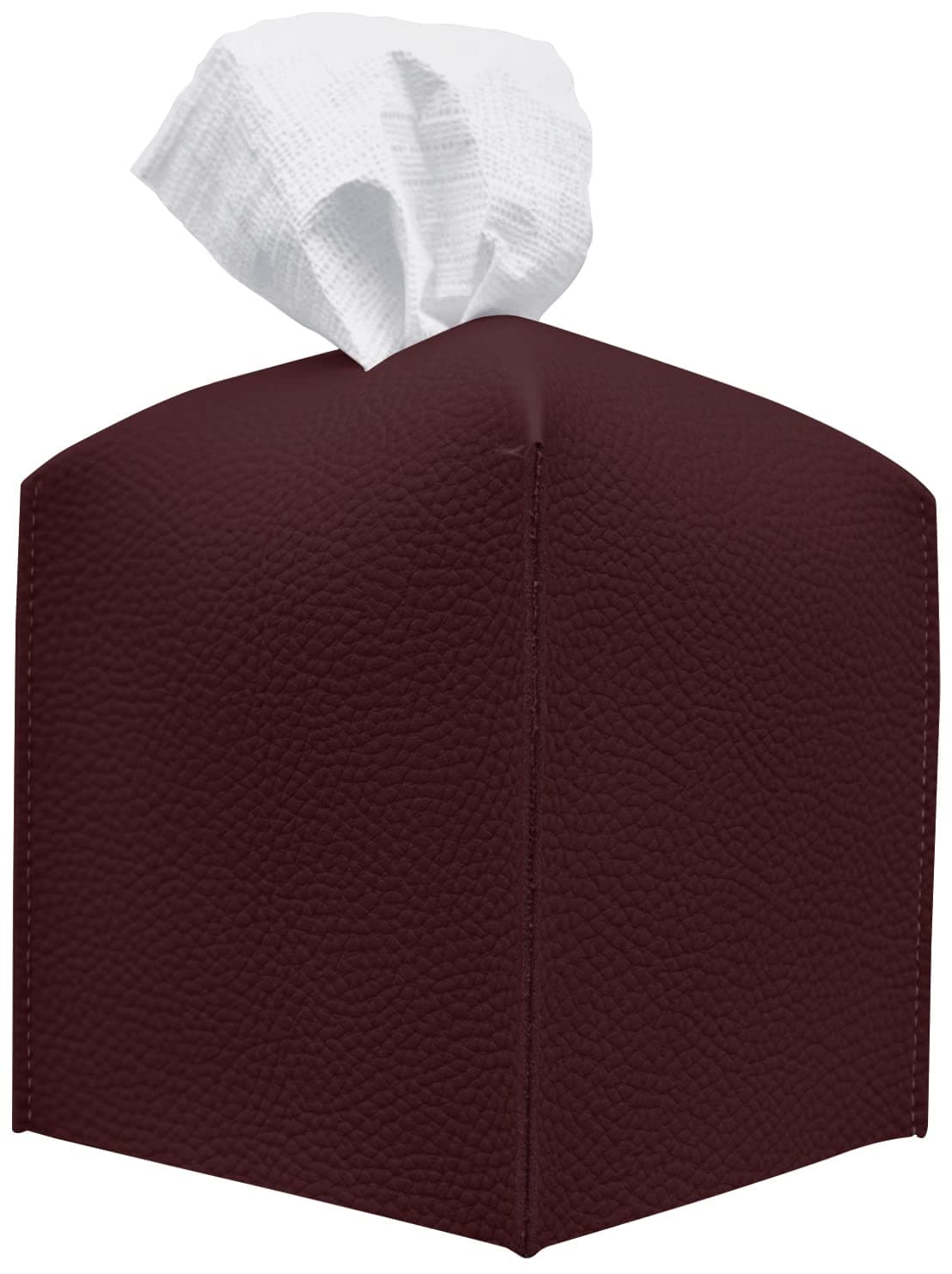 Carrotez Tissue Box Cover, [Refined] Modern PU Leather Square Tissue Box Holder - Decorative Holder/Organizer for Bathroom Vanity Countertop, Night Stands, Office Desk & Car 5"X5"X5" - Wine