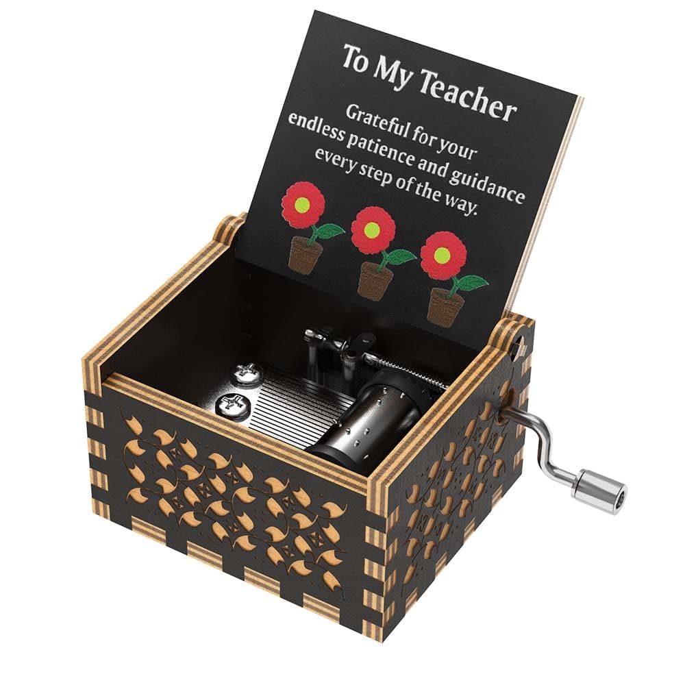 Ucuber Teacher Appreciation Music Box,Play You are My Sunshine Wood Black Best Gift for Teacher, Thanksgiving Christmas, Cute Student Teacher Gifts Novelty Daycare Teacher Gift