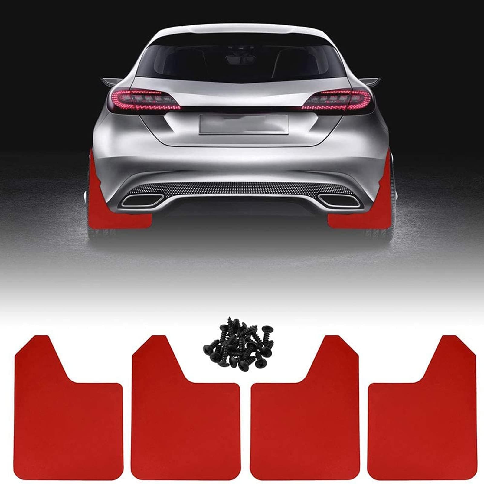 RULLINE Ruien Car Mud Flaps Universal Fit Red Splash Guards (4 Pack) with 20 Pieces 6mm Fastener Rivet Clips
