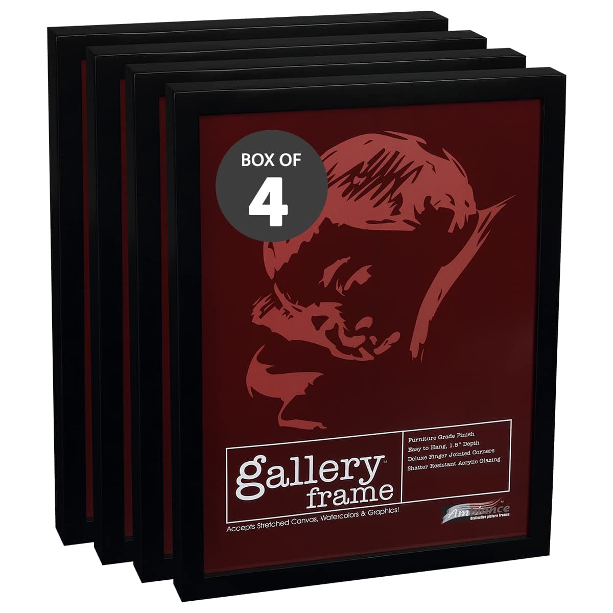 Ambiance Gallery Wood Picture Frame for Stretched Canvas, Artist Panels and Art Boards [Value Box of 4] 8x10" - Black