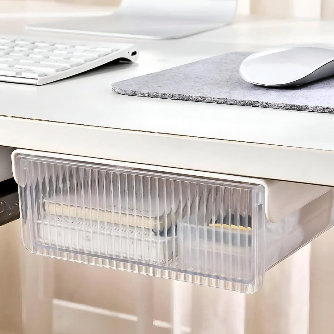 oddpod ™ Reed Under The Table Hidden Drawer/Acrylic Desk Organiser For Home & Office - White (Medium), Stationery