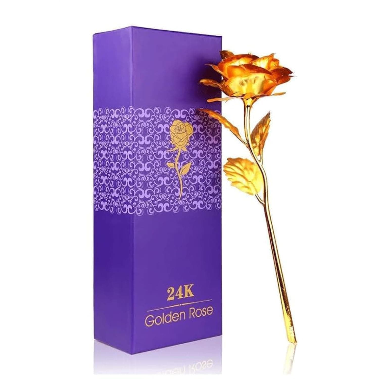 Creative 24K Gold Foil Rose Flower Full Blossom Presents, Romantic Gift for Her with Box, Handcrafted & Love Last Forever, Gold Rose Flower