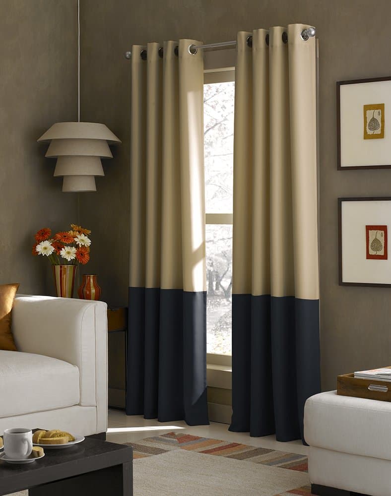 Curtainworks Kendall Color Block Grommet Curtain Panel, 120 inch, Khaki