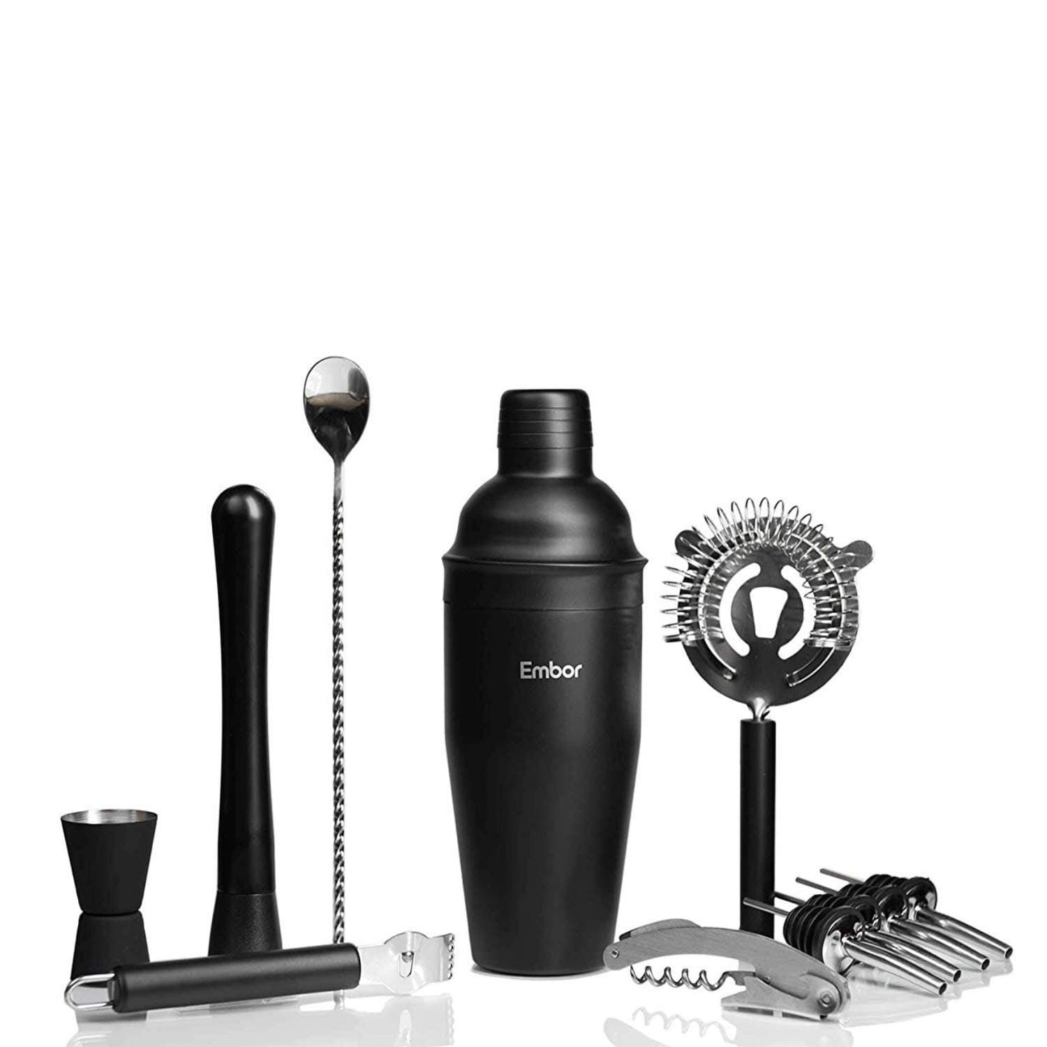 Bar Set Cocktail Shaker Set - Martini Kit - Stainless Steel - Leakproof - 11 Piece Complete Home Bartender Kit - Black