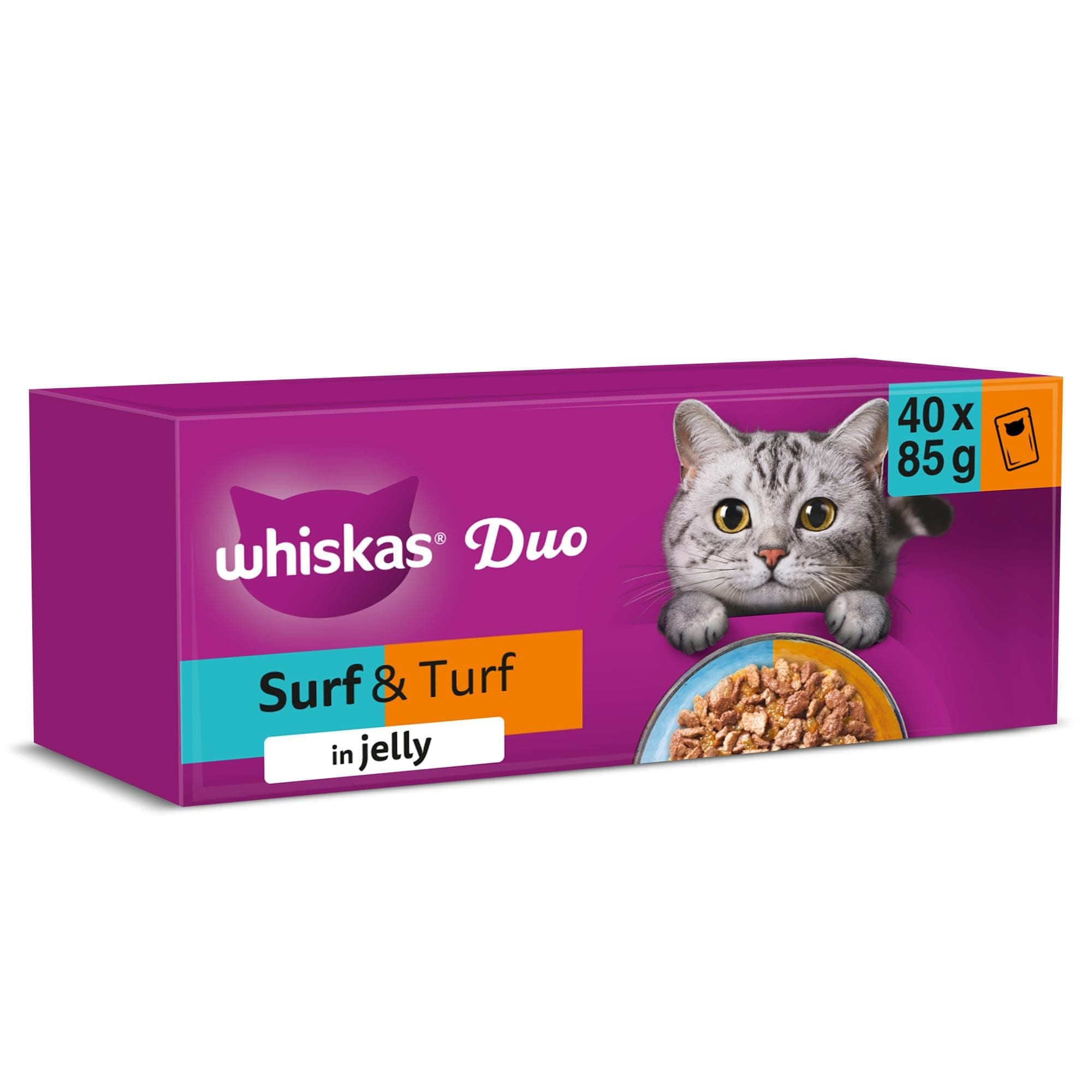 WHISKAS DUO Adult Wet Cat Food in Jelly 40x85g Surf & Turf