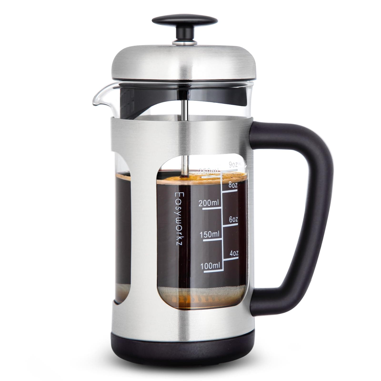 Easyworkz Stainless Steel French Press 350 ml Coffee Tea Maker with Borosilicate Glass,Soft Grip Handle