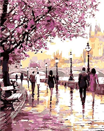 DIY Paint by Numbers for Adults DIY Oil Painting Kit for Kids Beginner - Cherry Blossoms Park 16"x20"
