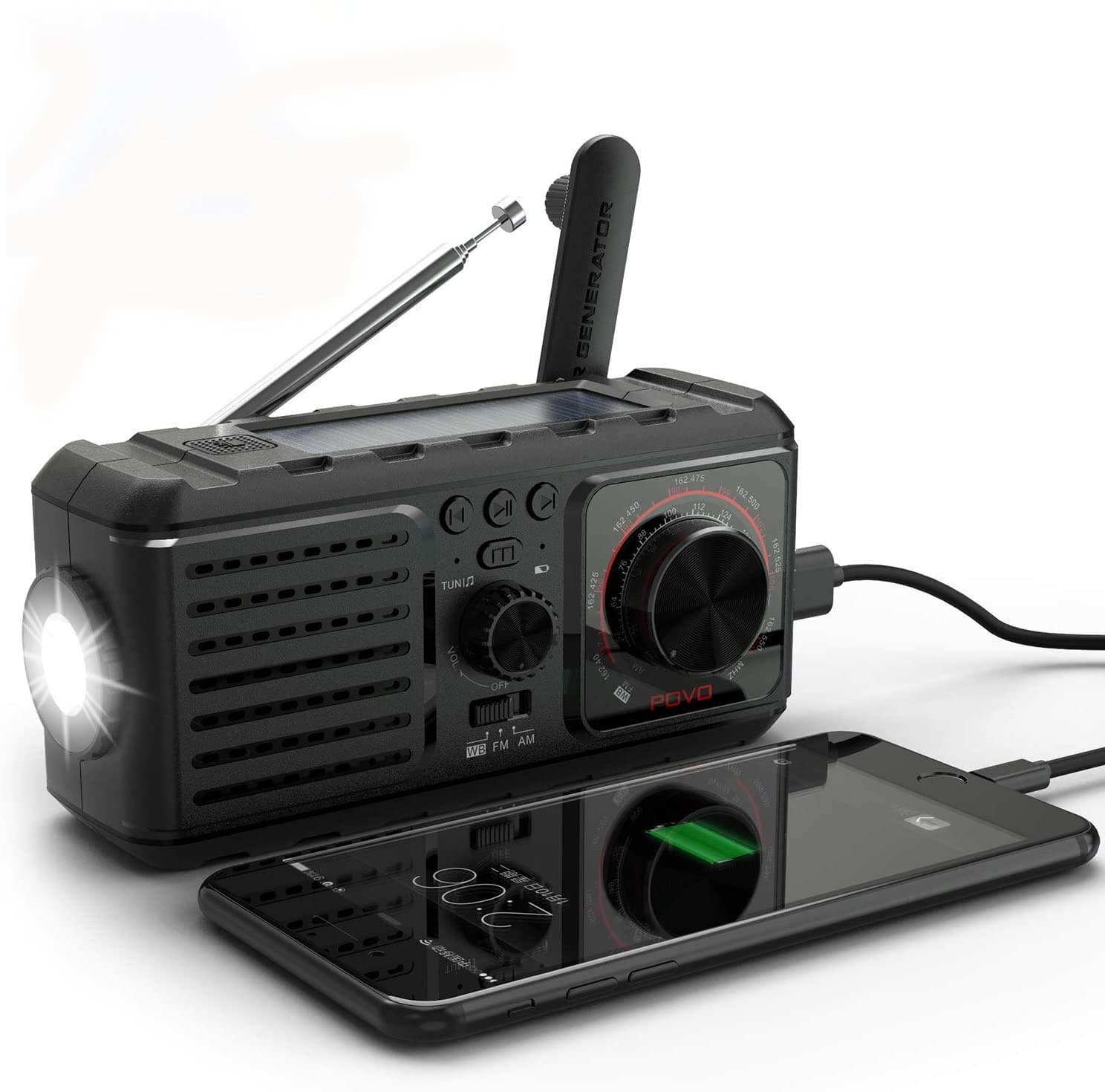 Emergency Weather Radio,Hand Crank 4 Ways Powered AM FM NOAA Weather Alert Portable Radio with Flashlight, Reading Lamp, Cellphone Charger and SOS Alarm 2000mAh Power Bank USB Charger