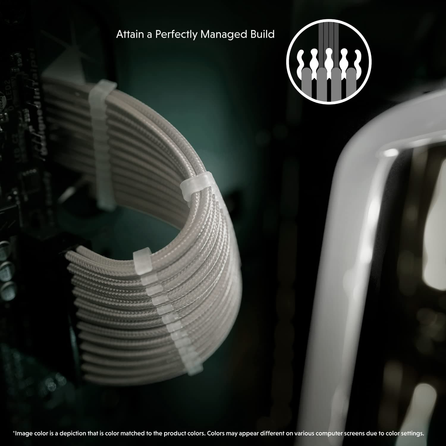 LINKUP - AVA 50cm EPS 4 Pin CPU ATX Motherboard PSU Power Supply Braided Sleeved Custom Mod PC Extension Cable w/Combs | Strong & Stiff Design | Single Pack | 500mm - White