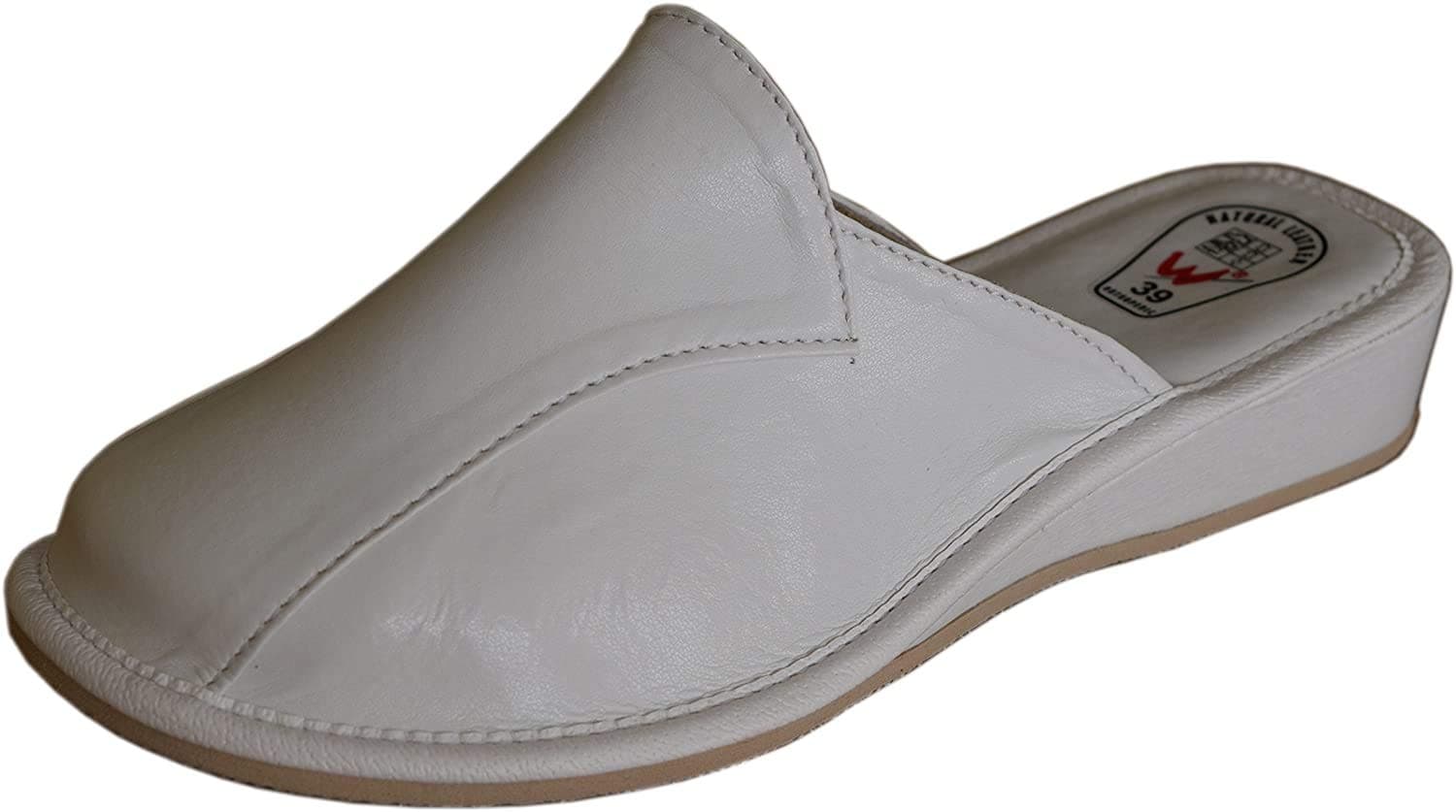 Womens Natural Calf Leather Slippers Clogs Mules