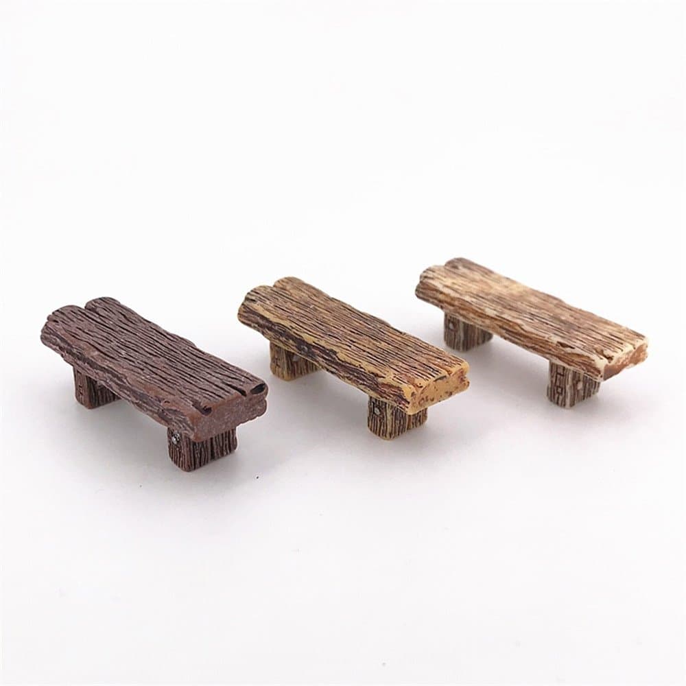 Cooltop 3pcs Wooden Benches Miniature Ornaments Fairy Garden Bonsai Decorations Dollhouse Accessories
