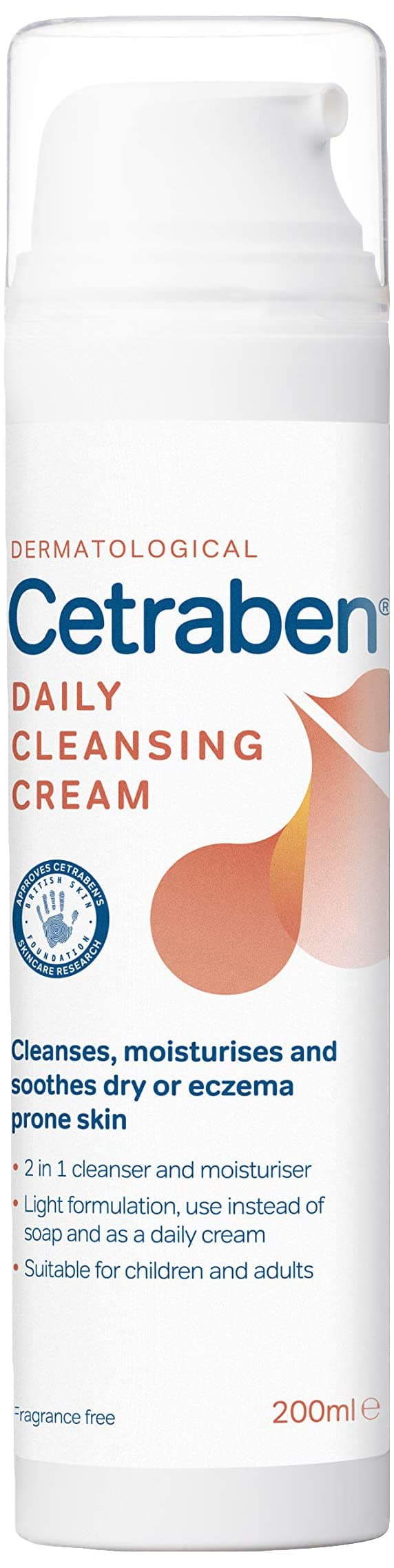 Cetraben 2-in-1 Daily Cleansing Cream and Body Moisturiser Perfect for Dry Sensitive or Eczema Skin 200ml, Unscented, 1 pack