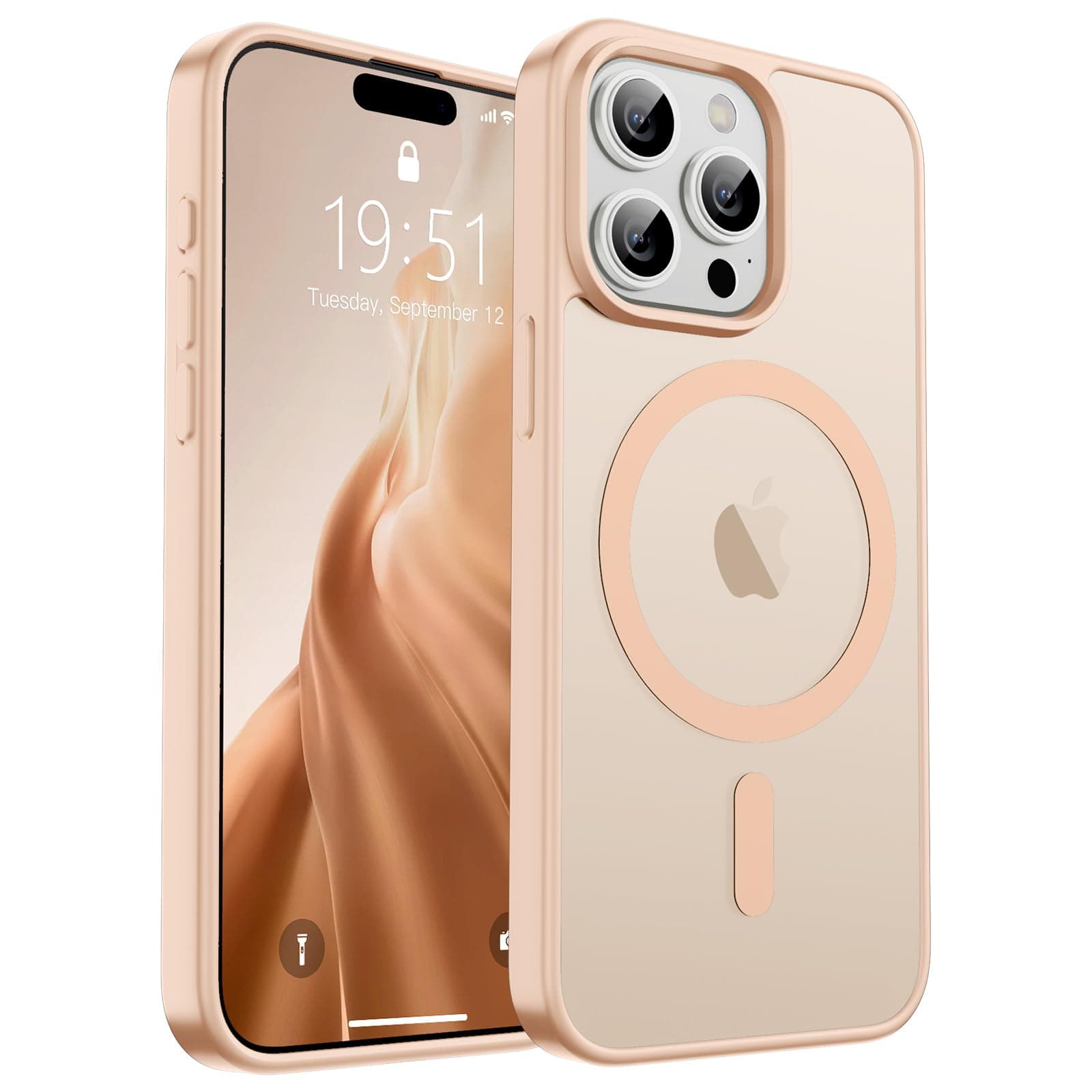 SUPFINE Magnetic for iPhone 15 Pro Max Case (Compatible with MagSafe) (10 FT Military Grade Drop Protection) Slim Translucent Matte Shockproof with Anti-Fingerprint Phone Case, Sand Pink
