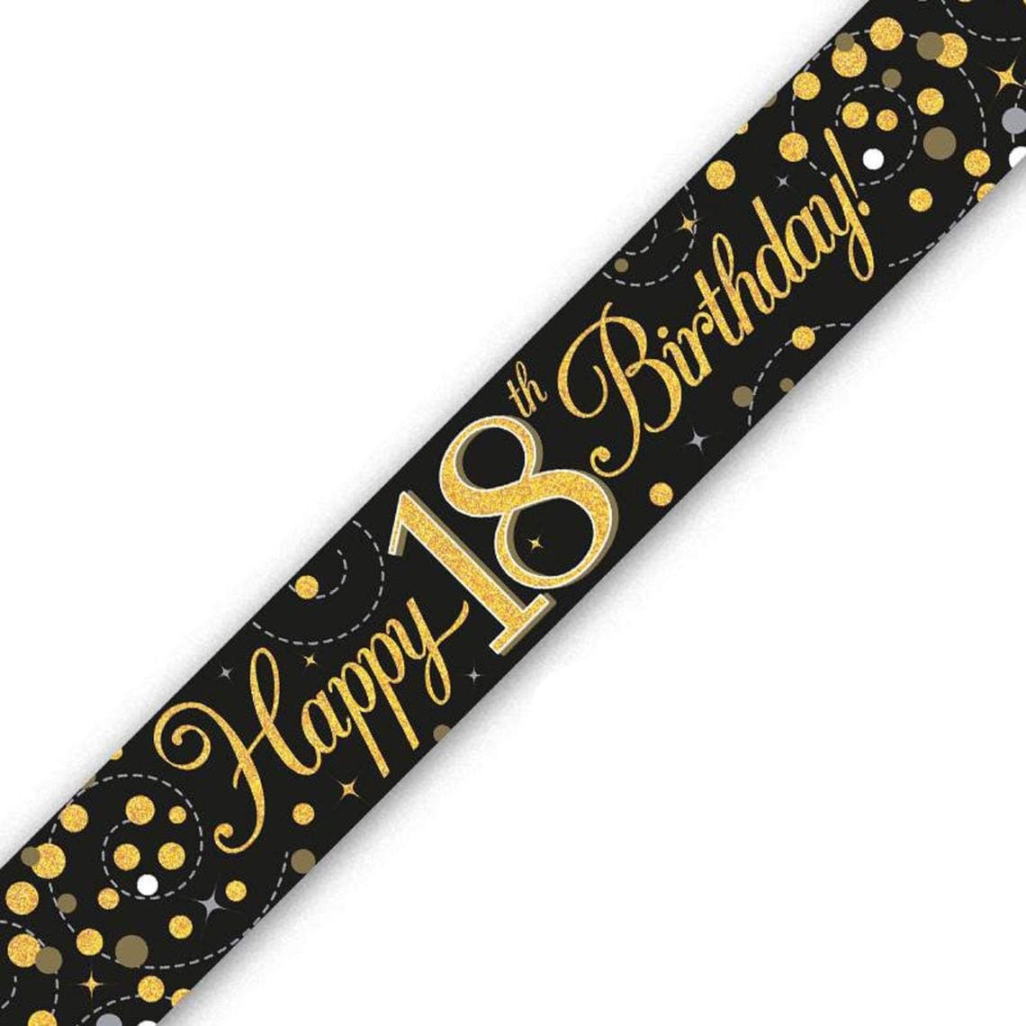 9ft Banner Sparkling Fizz 18th Birthday Black & Gold Holographic