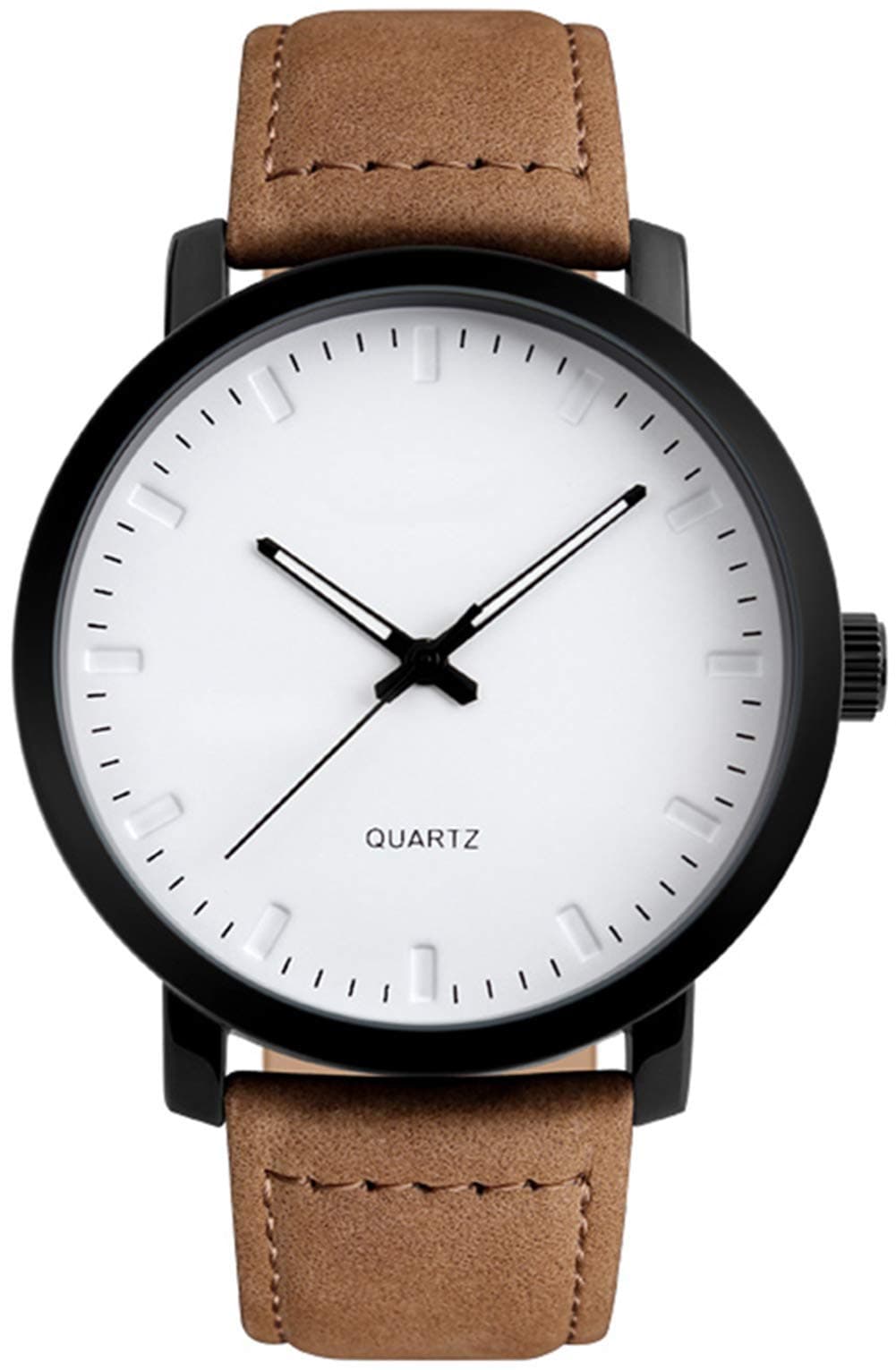 Mens Brown Leather Band Wrist Watch, Minimalist Analog Quartz Watch Classic Fashion Dress Watches for Men
