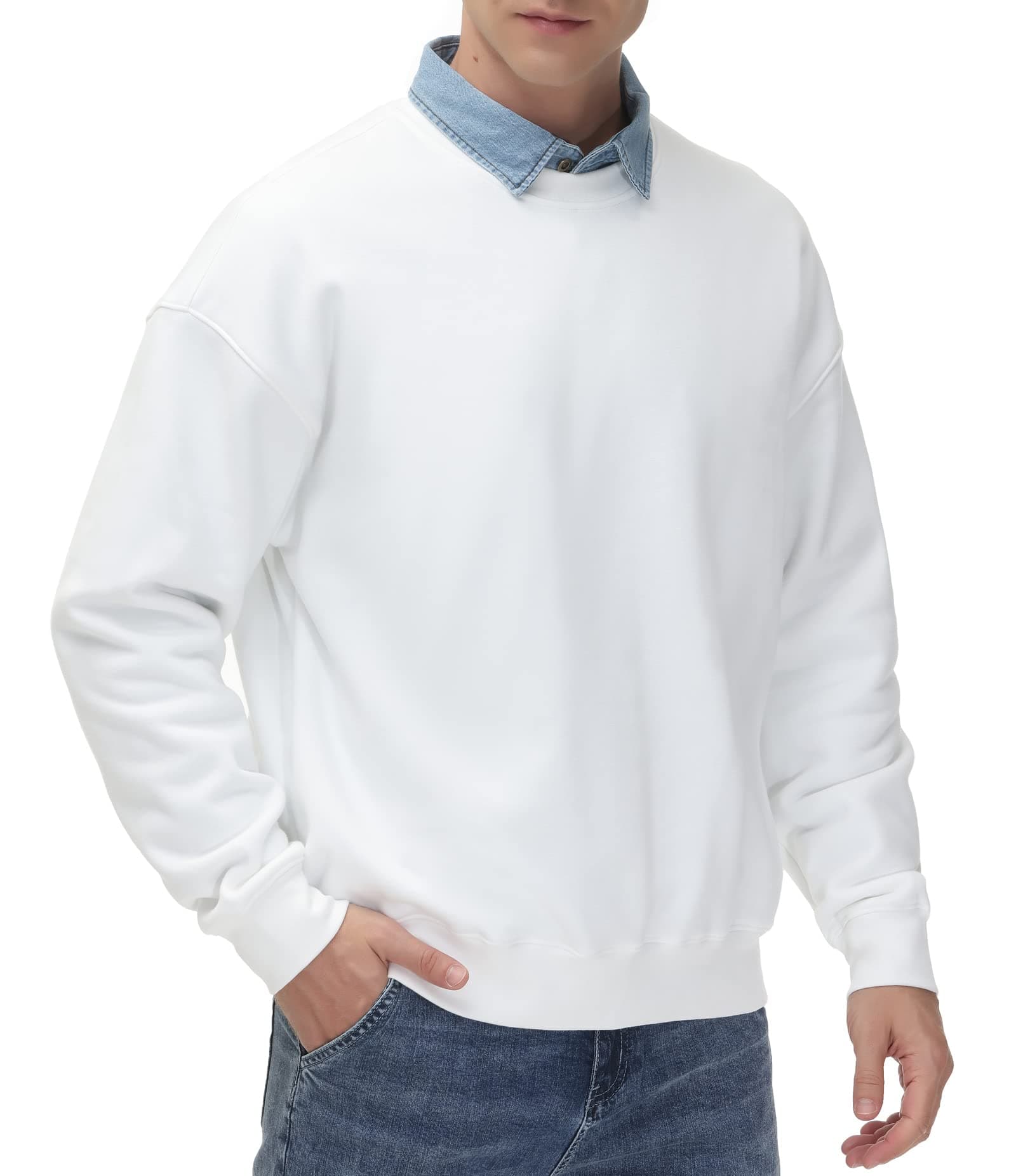 THE GYM PEOPLE Men's Fleece Crewneck Sweatshirt Thick Loose fit Soft Basic Pullover Sweatshirt