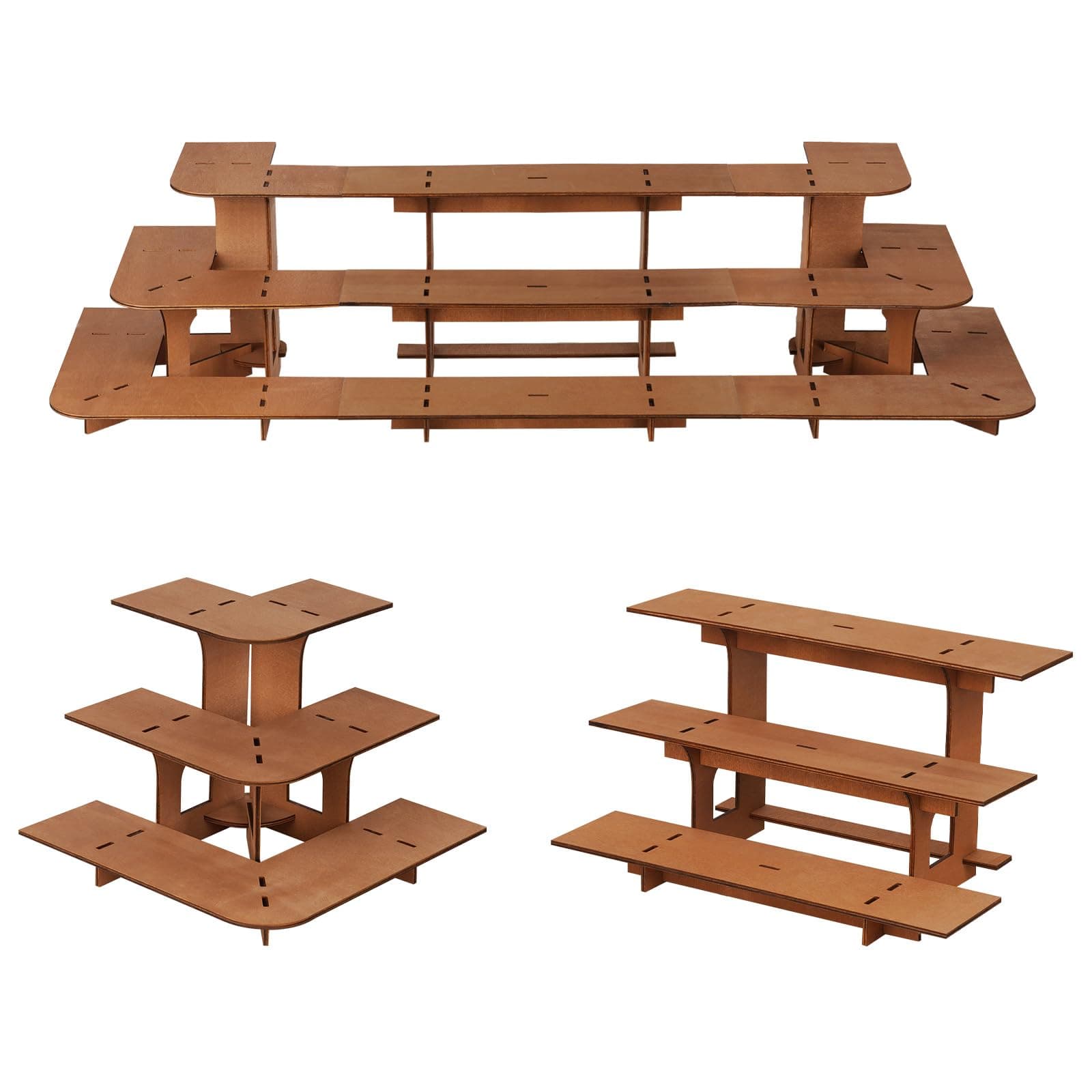 Retail Display Shelves - Wooden Portable Shelf Rack, 3 Tiers, Counter Top Display Stand for Vendors, Craft Show, Farmers Market, Store (2 Corner + 1 Straight)