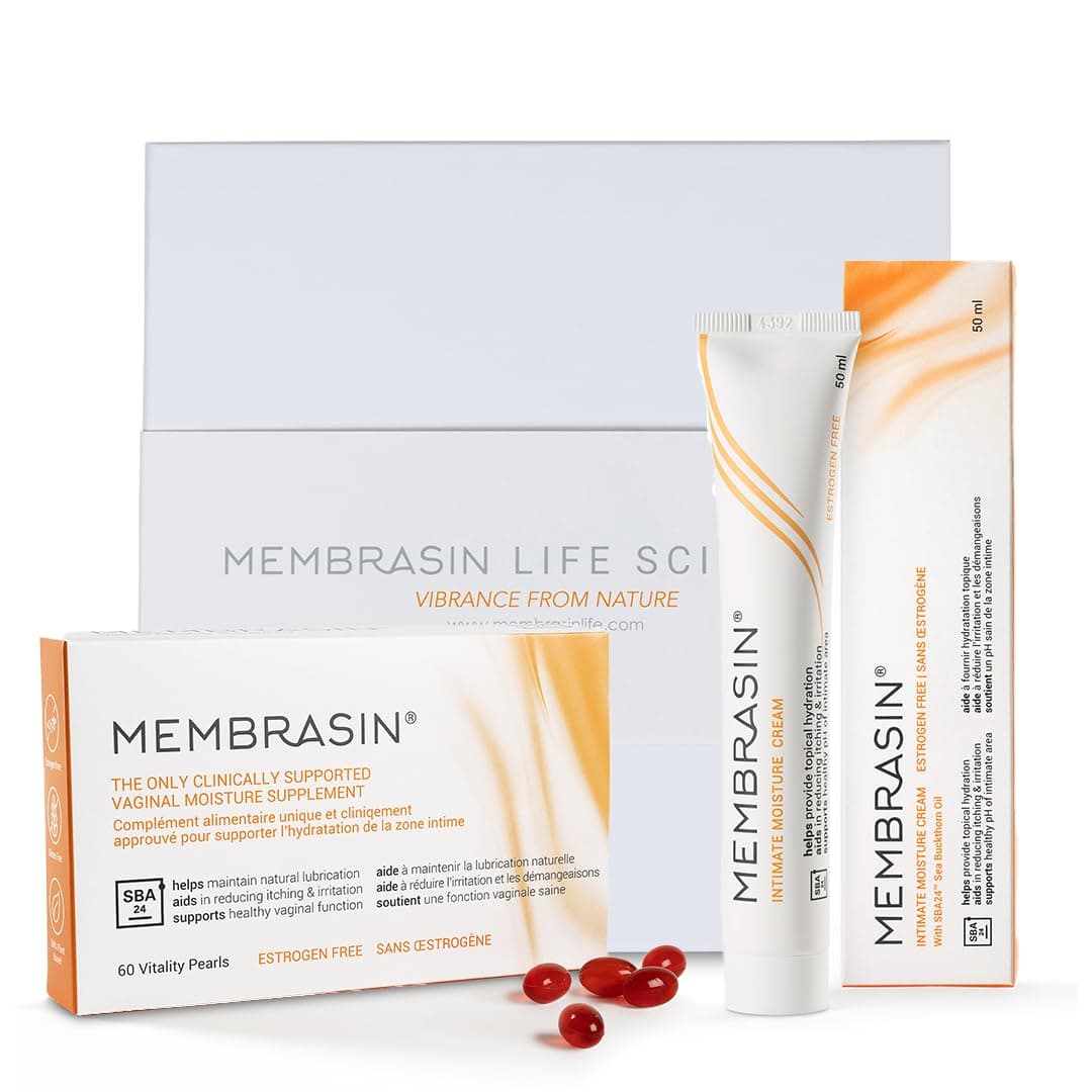Membrasin Starter Pack: Vitality Pearls & Intimate Moisture Cream | 30-Day Supply | Estrogen-Free Menopause Support for Women | Natural Lubrication, Healthy pH, & Dryness, Itching, & Burning Relief