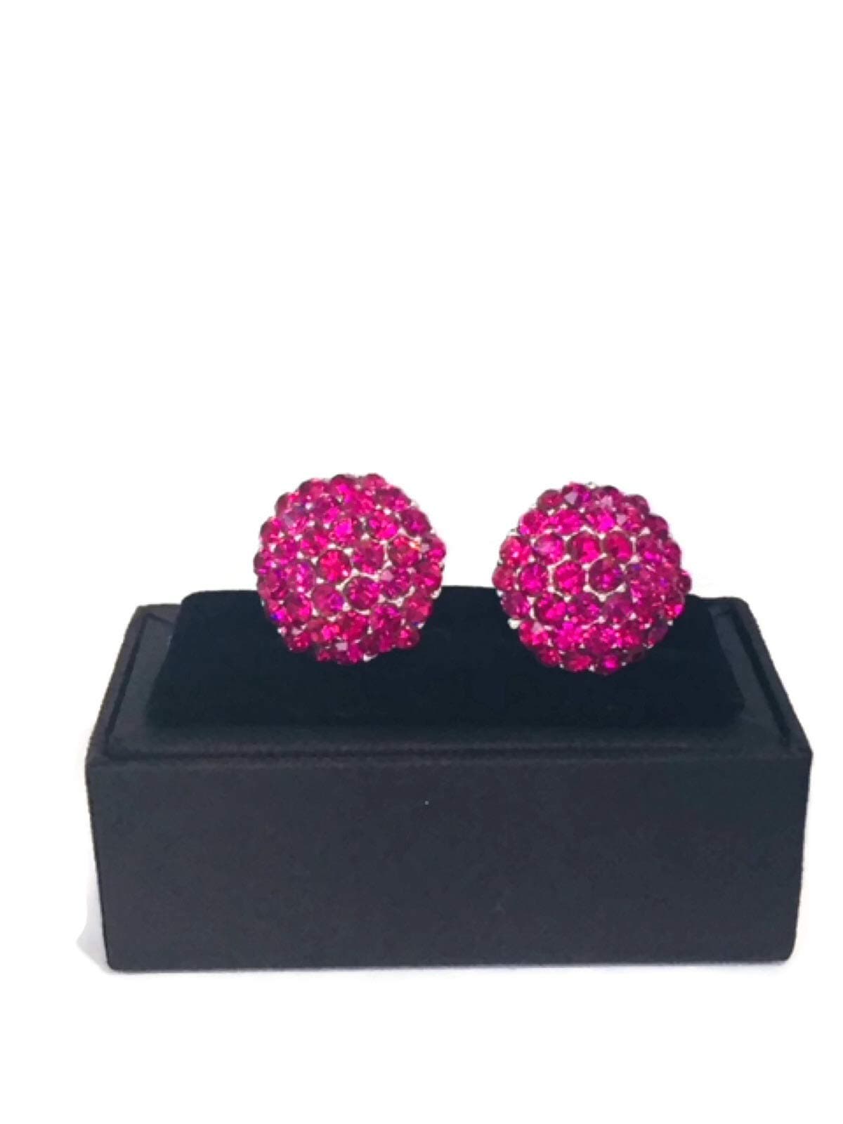 Large Crystal Clinks Cufflinks - Clinks Cuff-links Crystal Cluster Diamante Cufflink - Pink, Fuschia sparkly wedding