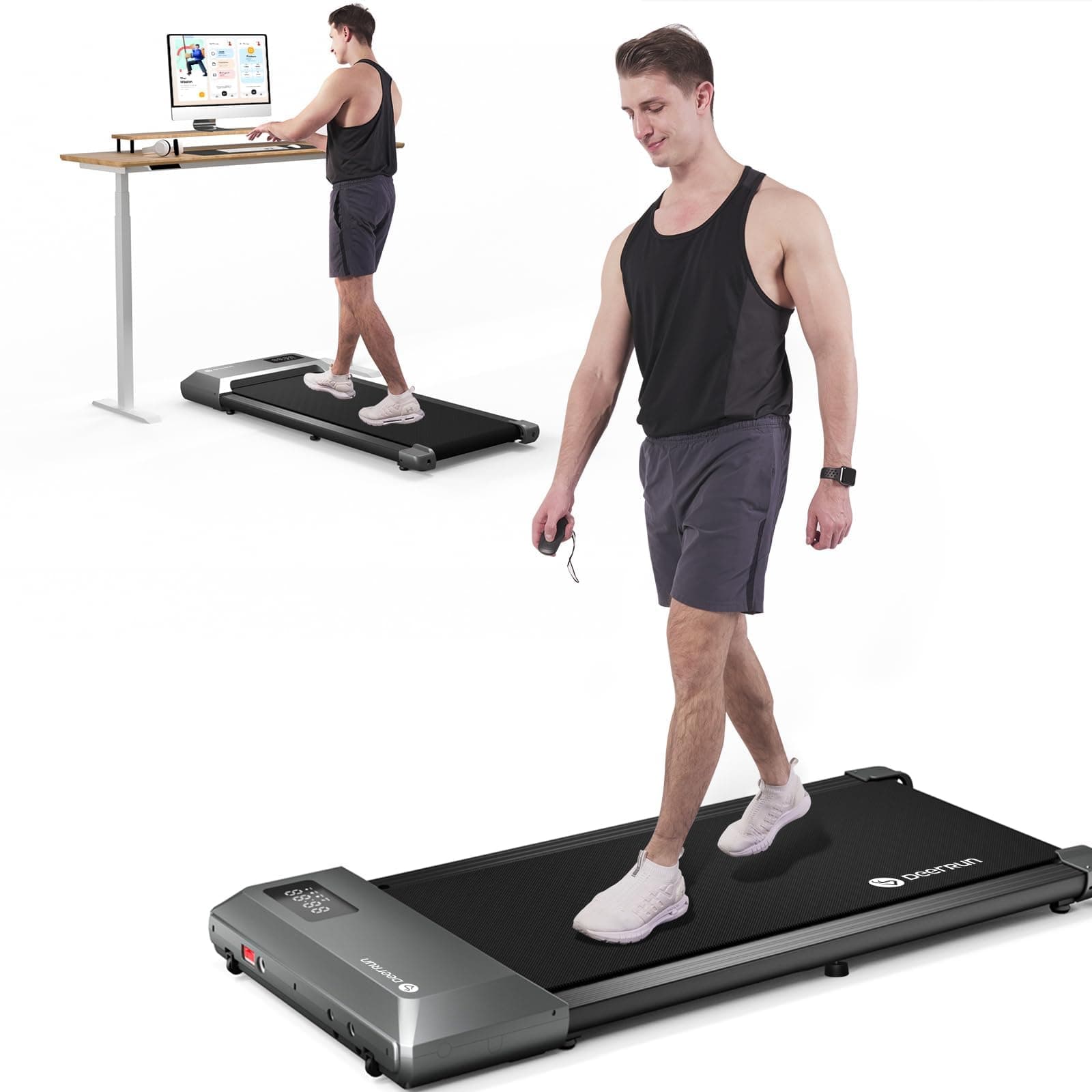 Walking Pad, 2 in 1 Treadmills for Home with Remote Control, Under Desk Treadmill Office Quiet, Portable Treadmill with Installation-Free and in LED Display