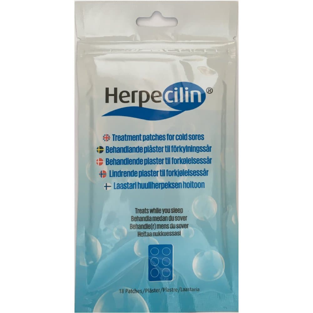 Herpecilin Invisible Herpes Cold Sore Patches (18 pcs), Absorbs Sectretion, Fluids and Puss, Relieves Pain, Protects Sore from Infection, Accelerates Healing