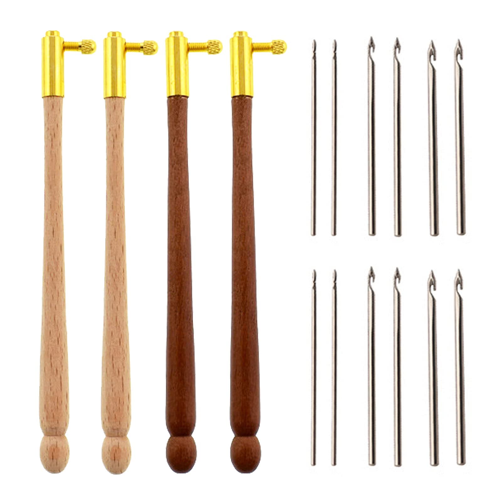TXIN 4 Pieces Tambour Hooks with 12 Needles, Wooden Handle Embroidery Crochet Hooks, French Beading Needle Tools for Sewing Embroidery Sequins and Beads (0.7mm 1.0mm 1.2mm)