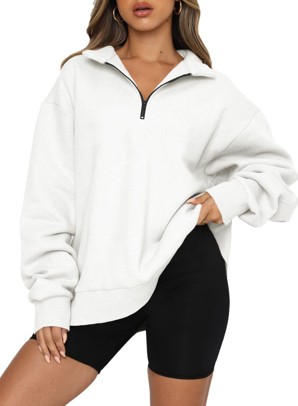 YLDUJ AMUMWomens Sweatshirt 1/4 Half Zip Sweatshirt Oversized Drop Shoulder Pullover