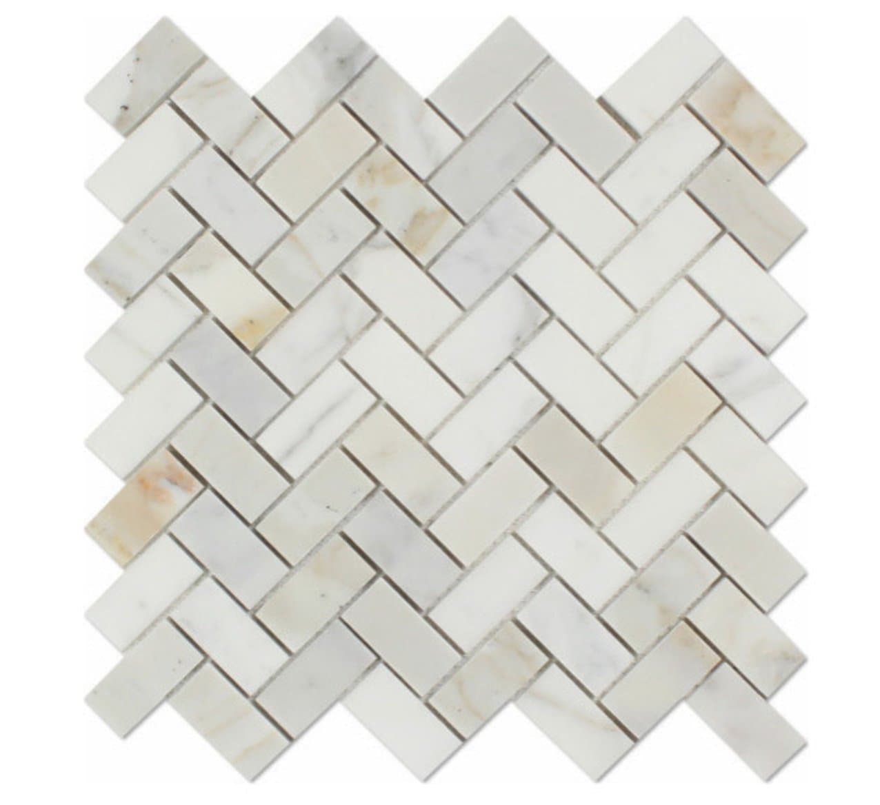 Italian Calacatta (Calcutta) Gold Marble 1 X 2 Herringbone Mosaic Tile, Honed