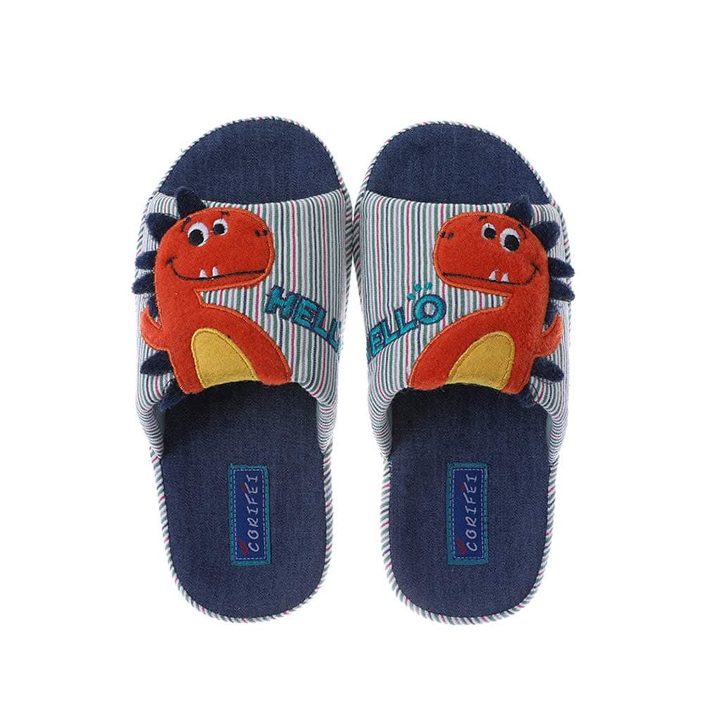 Coralup Boys Dinosaur Plush Slipper House Home Anti-Slip Slippers for Children Green Size UK 13 Kids
