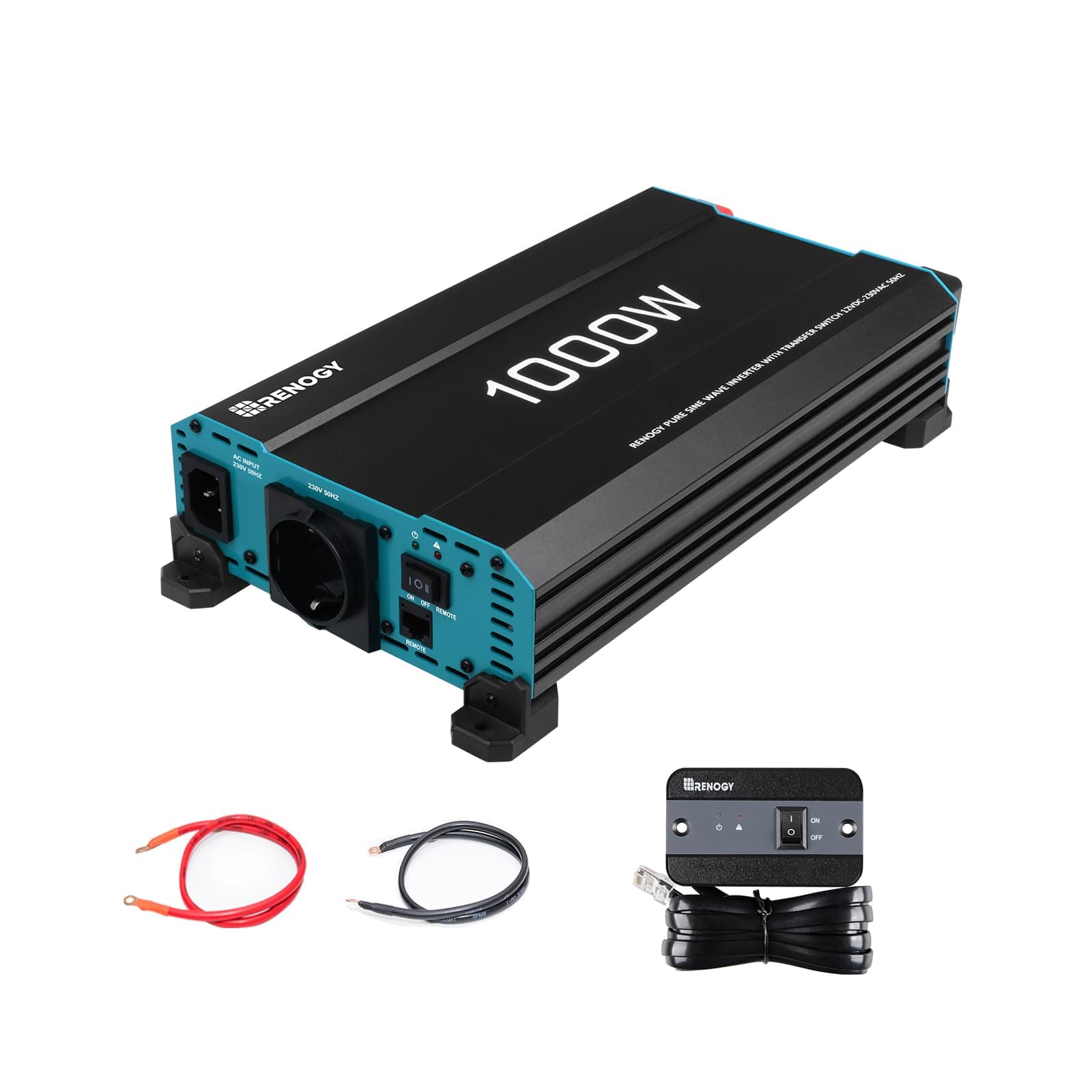 Renogy 1000W/2000W Pure Sine Wave Power Inverter with Priority Circuit Mains Voltage Converter 12V to 230V with EU Plug for Household Appliances