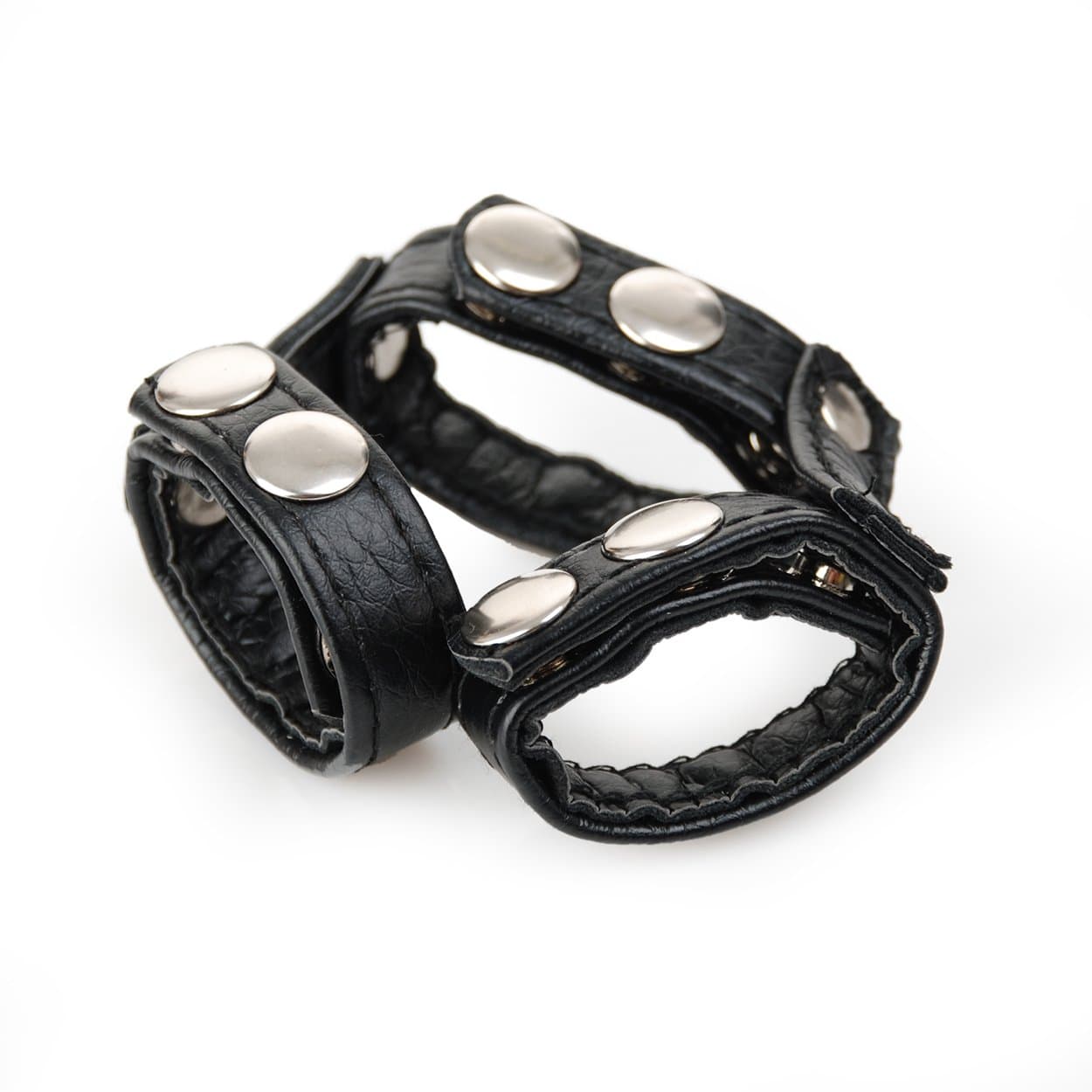 Leather C/B Rings, Hezong 3 Snap Adjustable Cockrings Strap and Ball Stretcher SM Sex Toy for Men (Black)