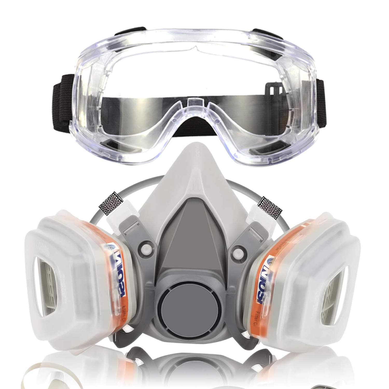 Respirator Dust Mask with Anti-Fog Safety Goggle Half Facepiece Gas Mask Set Reusable Against Dust/Vapors/Smells/Fumes/Sawdust/Asbestos Suitable for Painting,Staining,Car Spraying,Sanding &Cutting