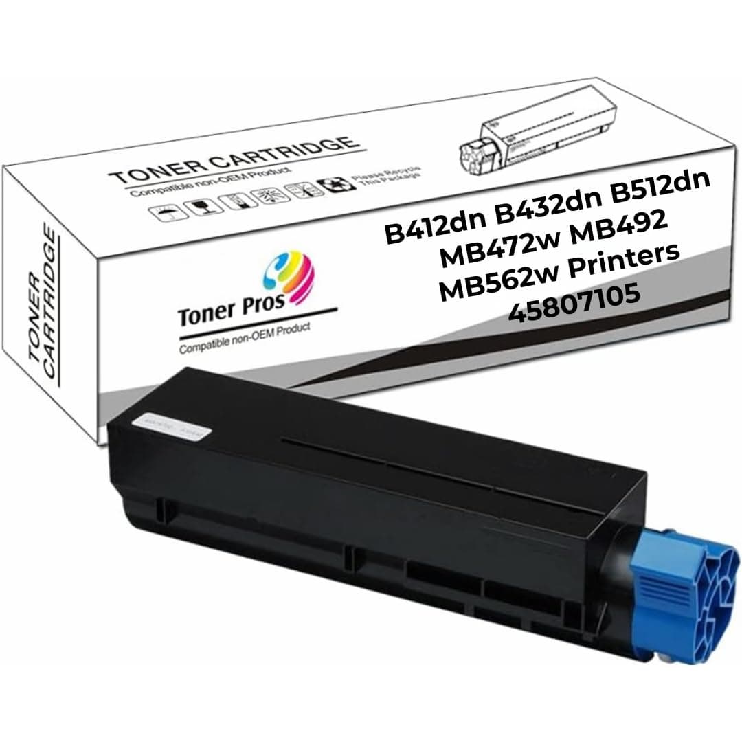 Toner Pros (TM Replacement OKI Okidata 45807105 Toner Cartridge - Black High Yield Compatible Toner for OKI Okidata B412dn B432dn B512dn MB472w MB492 MB562w Printers – Page Yield 7,000 – 1 Pack