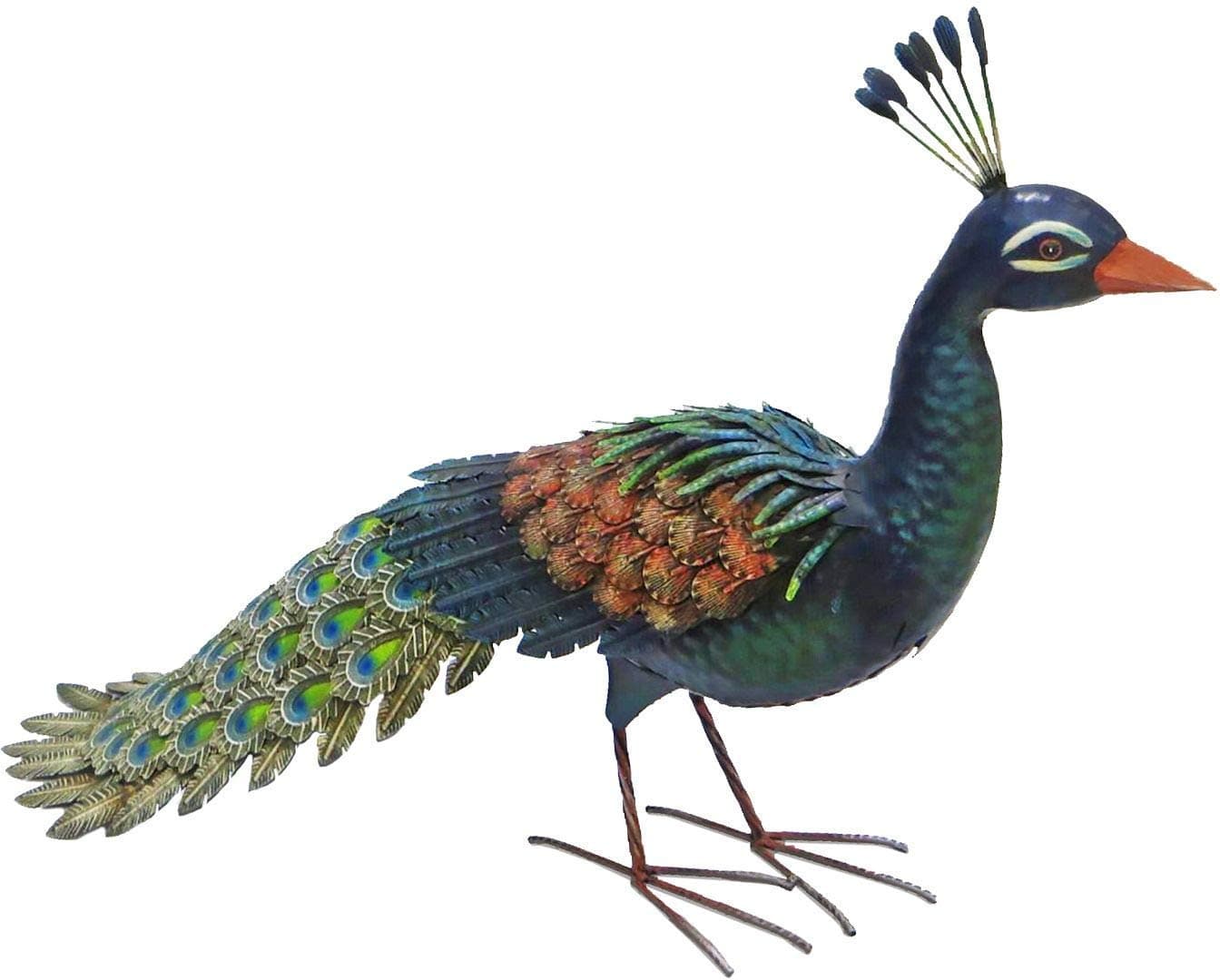 Fountasia Animal Kingdom Large Metal Peacock Tail Laying Flat Garden Ornament
