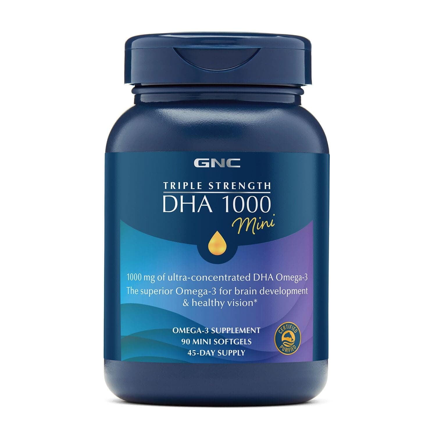 GNC Triple Strength DHA 1000 Mini Omega 3 Supplement, 1000mg, Ultra Concentrated, High Potency, Supports Brain Development and Healthy Vision, Burpless, 90 Mini Softgels, 45 SVG, 45 Day Supply