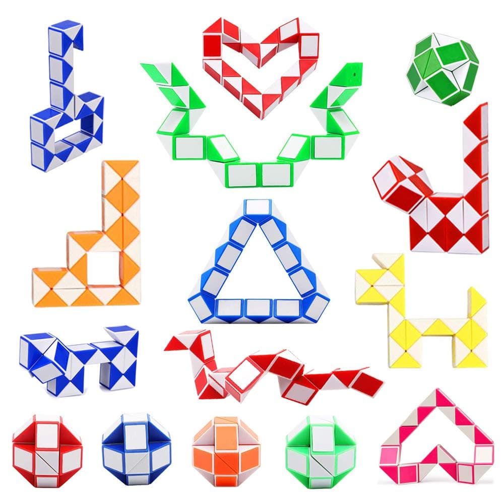 16 Pack 24 Blocks Magic Snake Cube, Mini Plastic Puzzle Cube, Fidget Toys ，Mini Snake Speed Cubes for Kids Party Bag Filler, Random Colors, Party Supplies, Puzzle Favors