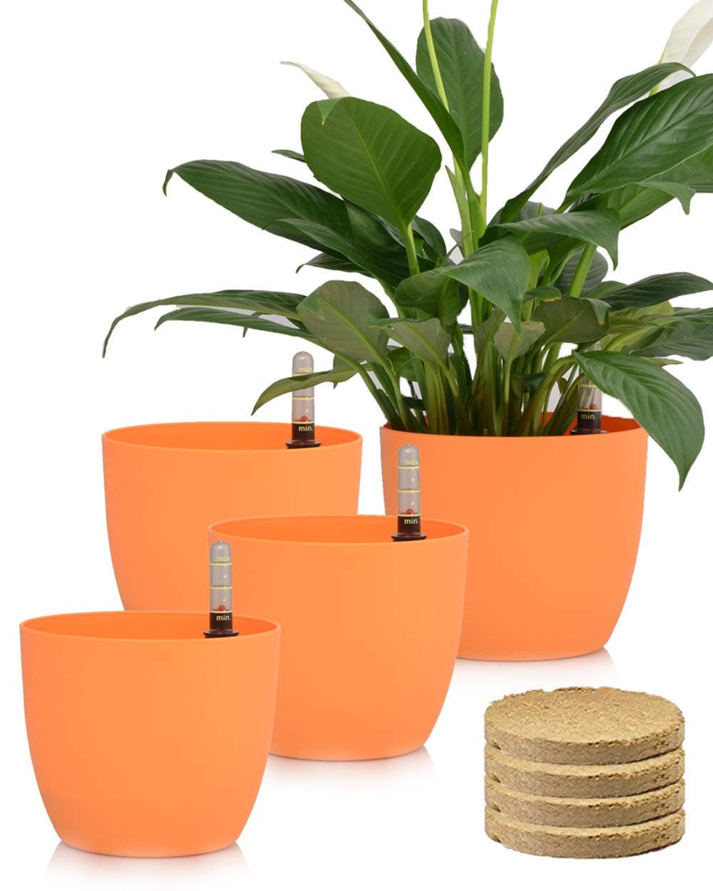 Sarosora 6'' Self Watering Planter Pots with Coco Soil for Home Garden Outdoor Indoor Office Modern Decorative Flower Pots for All House Plants Flowers Herbs Succulents (Orange)