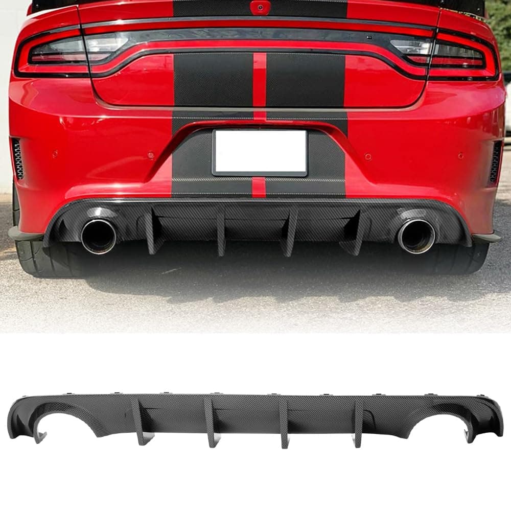 Rear Bumper Diffuser Lip, Compatible with 2015-2023 Dodge Charger Base & SXT, PP Carbon Fiber Print Rear Lower Lip Valance Splitter