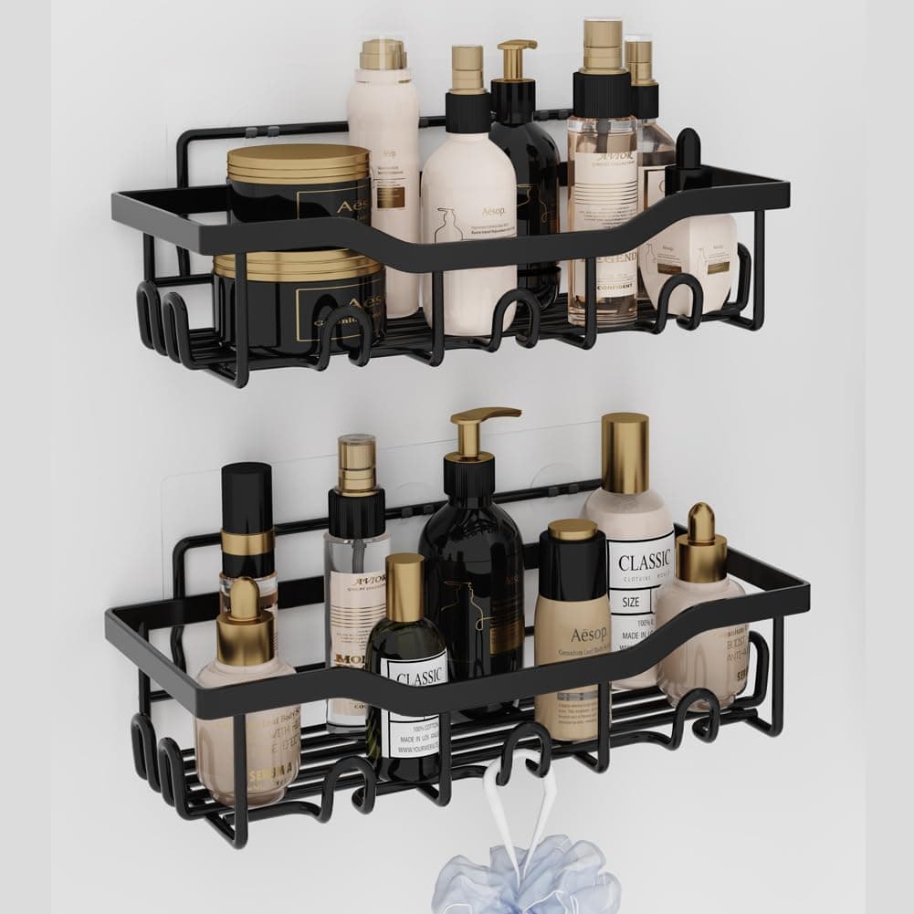 HJB VISSO Shower Caddy, Bathroom Adhesive Shower Shelf, Organizer Shelves No Drilling, Rustproof Stainless Steel Shower Organizer for Bathroom & Kitchen Storage (2 Pack-B Style)