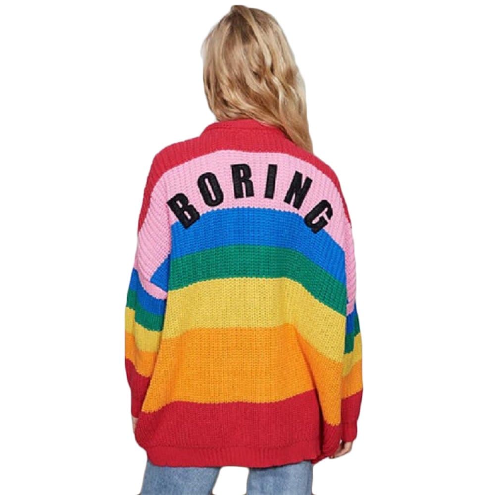 CORIRESHAMacaron Rainbow Color Striped Cardigan Knitted Sweater
