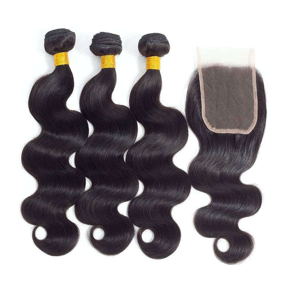 12A Brazilian Virgin Body Wave Hiar 3 Bundles with Closure (14 16 18+12"Closure) Virgin Brazilian Remy Human Hair Bundles with Closure 100% Unprocessed Remy Hair Bundles with Closure Natural ColorClimatePartner certified