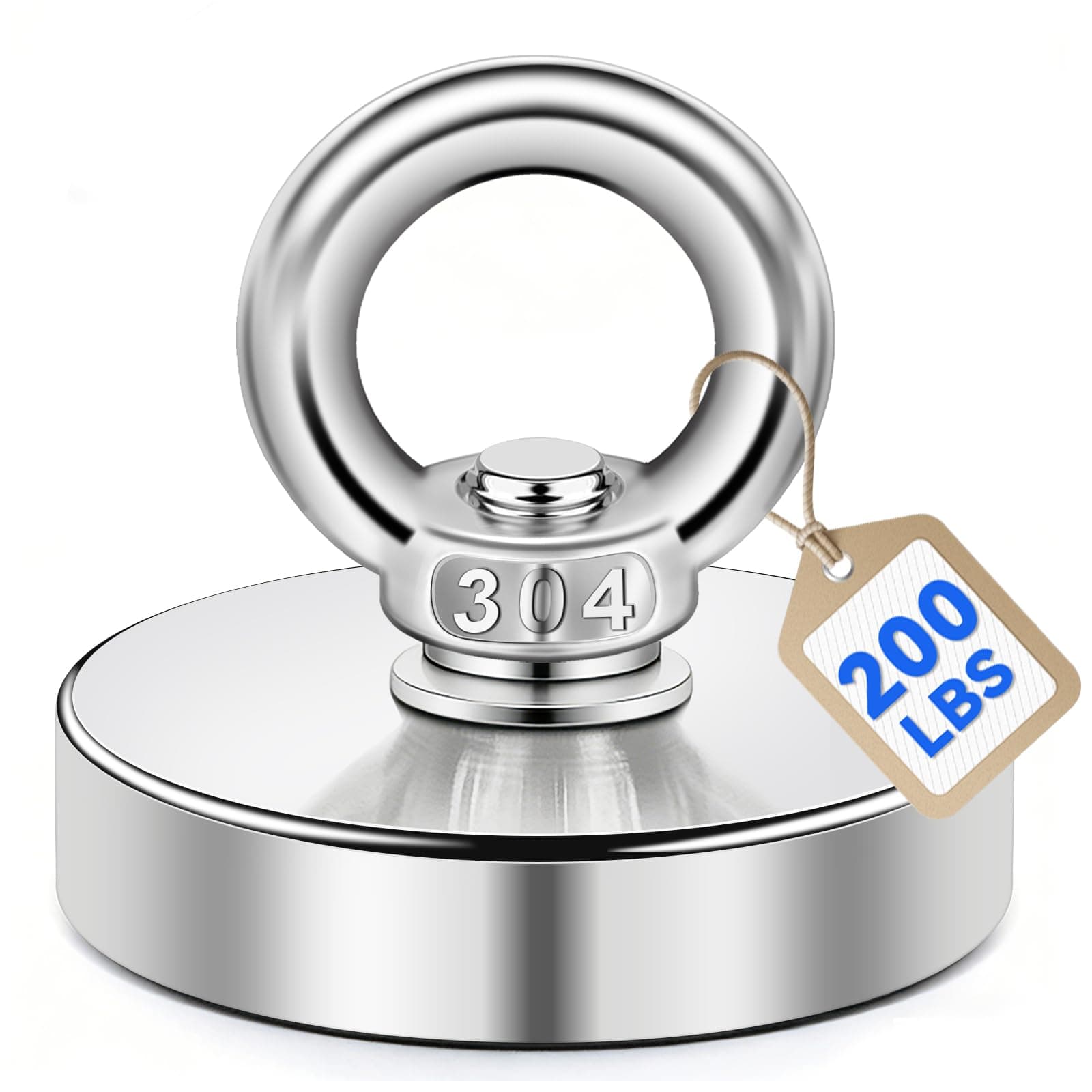 DIYMAG Strong Neodymium Fishing Magnets, 200 lbs(91 KG) Pulling Force Rare Earth Magnet with Countersunk Hole Eyebolt Diameter 1.73 inch(44 mm) for Retrieving in River and Magnetic Fishing