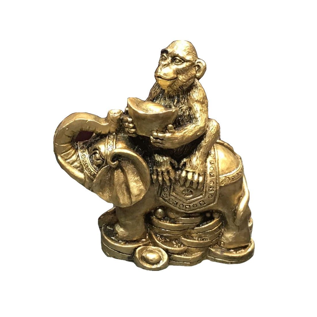 Feng Shui Monkey Sitting On Elephant With Trunk Up For Good Luck/Success/Home Decor Standard Golden