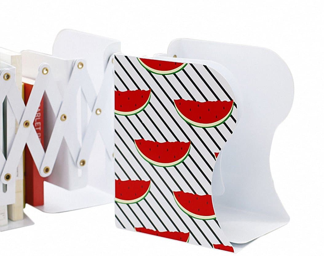 uxART Heavy Duty Metal Adjustable Extension Fruits Bookends,Non-Skid Padded Feet Art Bookend Holder Stand, Banana Watermelon