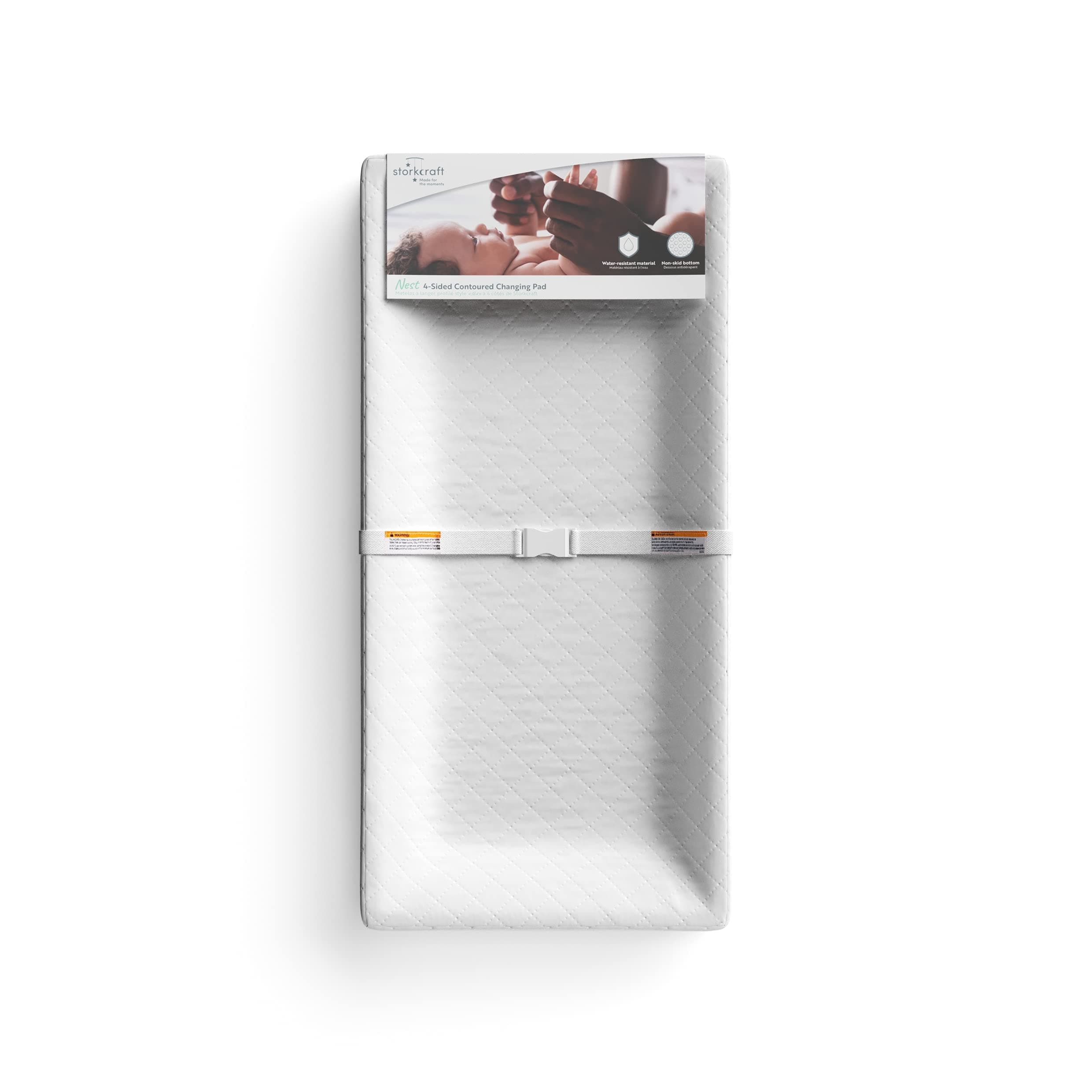 Nest 4-Sided Contoured Changing Pad with Safety Strap - GREENGUARD Gold Certified, JPMA Certified, Water-Resistant Surface, Fits Most Standard-Size Changing Table Toppers, Non-Skid Bottom