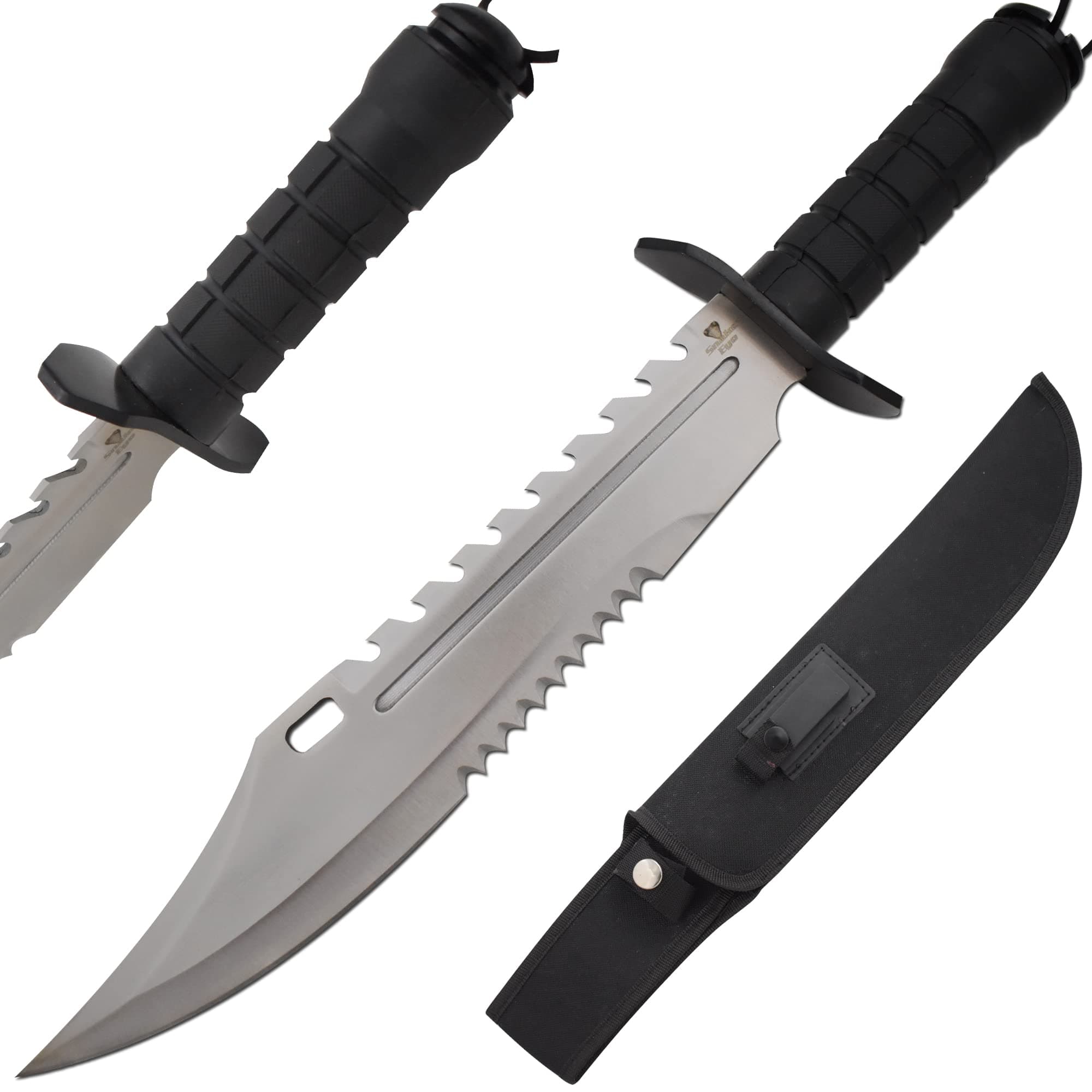 Fix Blade Rambo Style Survival Hunting Outdoor Knife With Nylon Sheath (Black)