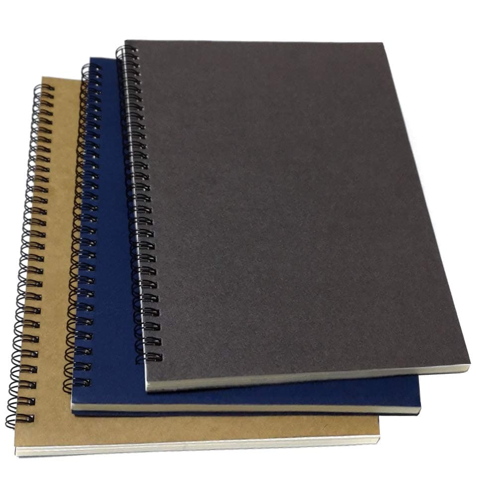 B5 Spiral Notebook/Spiral Journal, Elastic Cover Spiral Ruled Notebook with Lined Pages, 3 Notebooks Per Pack/Total 180 Sheets (360 Pages), 10.5" x 7.5", Gray/Blue/Brown